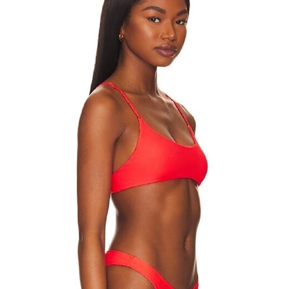 NWT Revolve Superdown x Mia ribbed bikini top Scoop Neck Red Orange S - Picture 2 of 9